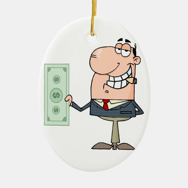 funny money hungry rich businessman cartoon ceramic tree decoration (Front)