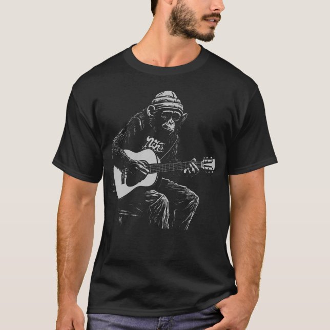 Funny Monkey Acoustic Guitar Music Lover Men Women T-Shirt (Front)