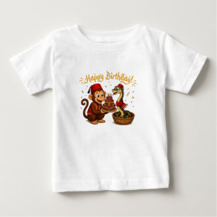 Funny Monkey and Snake Birthday Celebration Baby T-Shirt