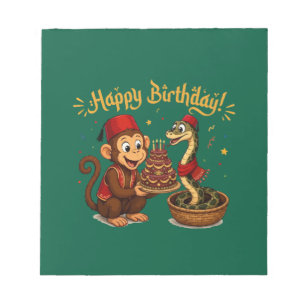 Funny Monkey and Snake Birthday Celebration Notepad