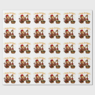 Funny Monkey and Snake Birthday Celebration Wrapping Paper