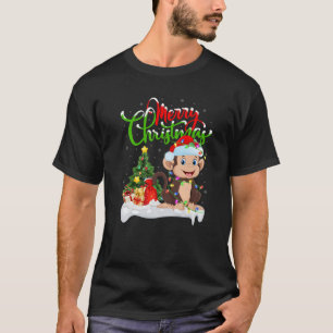 Funny Monkey Animal Lover Xmas Lighting Monkey Chr T-Shirt