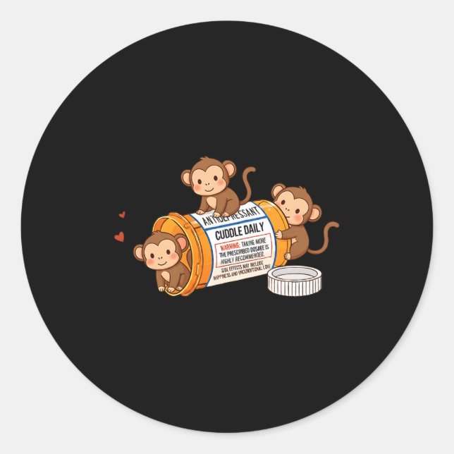 Funny Monkey Anti Depressant Zoo Boys Girls Kids P Classic Round Sticker (Front)