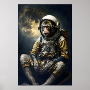 Funny Monkey Astronaut Portrait Quirky Renaissance Poster