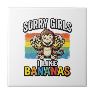 Funny Monkey Banana Vintage Engraving Shirt Design Ceramic Tile