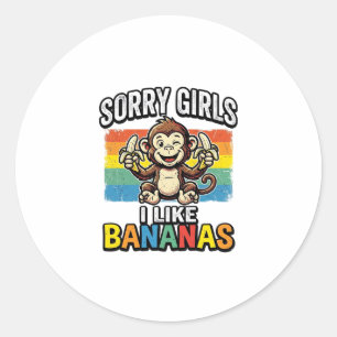 Funny Monkey Banana Vintage Engraving Shirt Design Classic Round Sticker