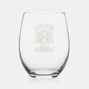 Funny Monkey Banana Vintage Engraving Shirt Design Stemless Wine Glass