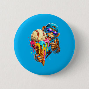 Funny Monkey Baseball Ice Cream Drip Sports Fan 6 Cm Round Badge