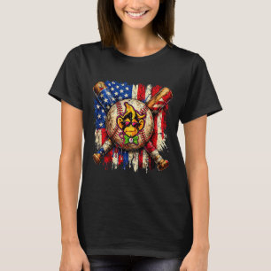 Funny Monkey Baseball Mascot with American Flag T-Shirt