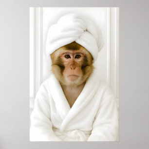 Funny Monkey Bathroom Print, Monkey In Bathrobe Poster