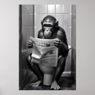 Funny Monkey Bathroom Print, Toilet Humor Wall Art