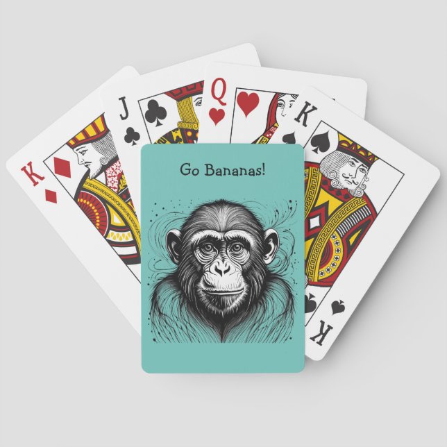 Funny Monkey Black White Ink Customised Playing Cards (Back)