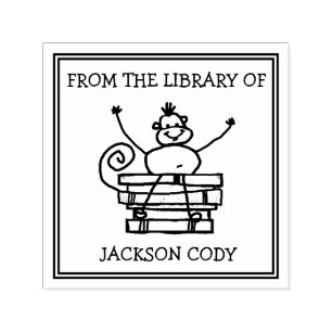 Funny Monkey Book Pile From The Library Of Child Self-inking Stamp