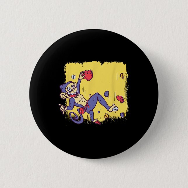 Funny Monkey Bouldering And Rock Climbing  6 Cm Round Badge (Front)