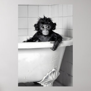 Funny Monkey Bubble Bath Print Quirky Bathroom