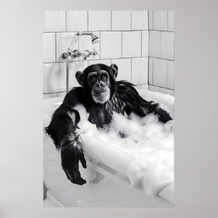 Funny Monkey Bubble Bath Print Set Quirky Bathroom