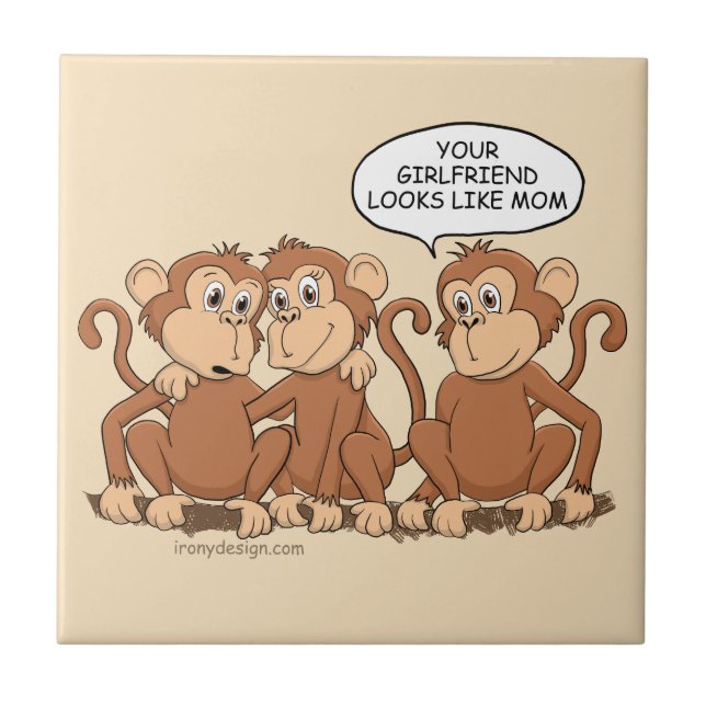 Funny Monkey Cartoon Design Ceramic Tile (Front)