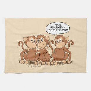 Funny Monkey Cartoon Design Tea Towel