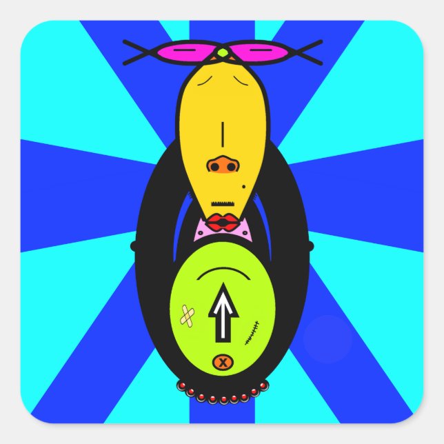 Funny Monkey Cartoon Mascot Square Sticker (Front)