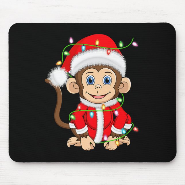 Funny Monkey Christmas Lights Santa Costume Cute A Mouse Pad (Front)