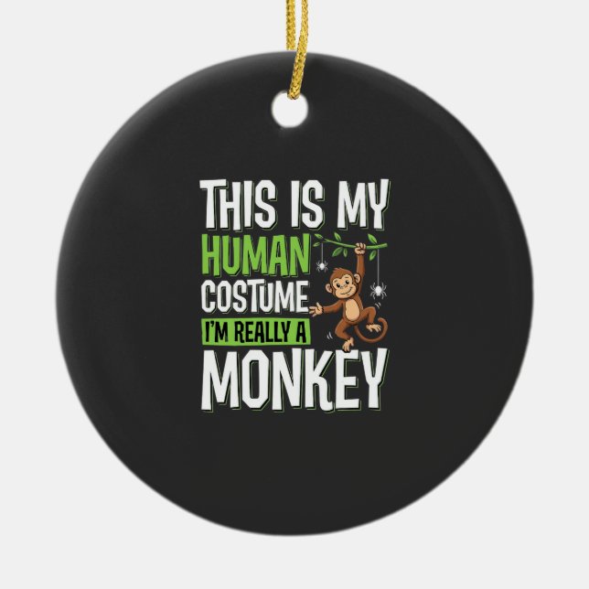 Funny Monkey Costume Halloween Vector Ceramic Ornament (Front)