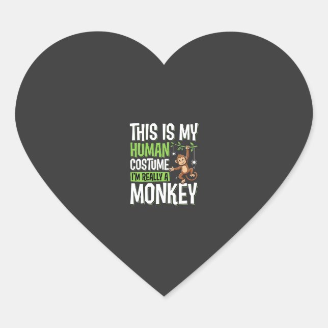 Funny Monkey Costume Halloween Vector Heart Sticker (Front)