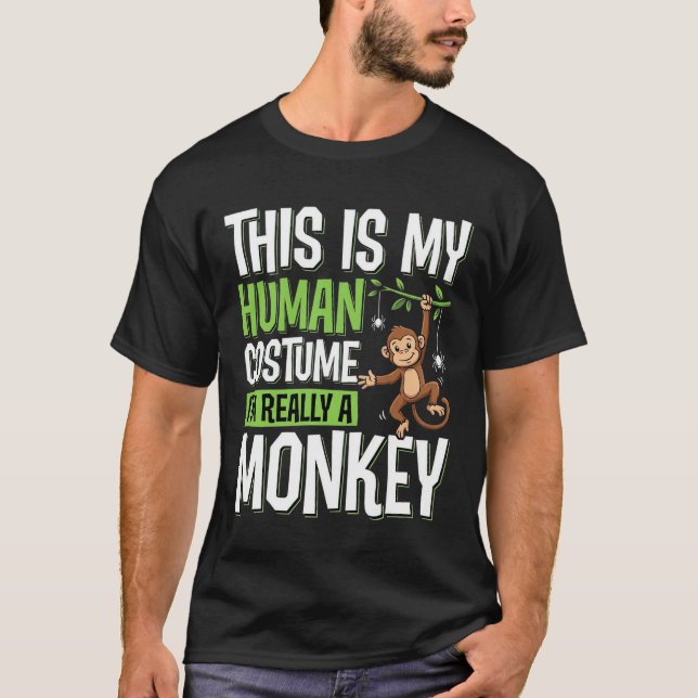 Funny Monkey Costume Halloween Vector T-Shirt (Front)