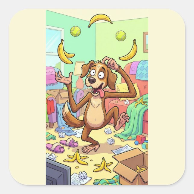 Funny Monkey Dog Juggling Bananas  Square Sticker (Front)