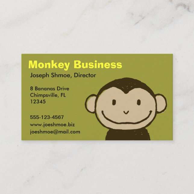 Funny Monkey Face | Cute Cartoon Business Card (Front)