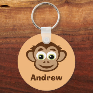 Funny monkey head cartoon personalized kid's key ring