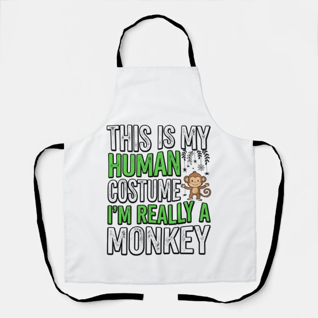 Funny Monkey Human Costume Halloween Shirt Design_ Apron (Front)
