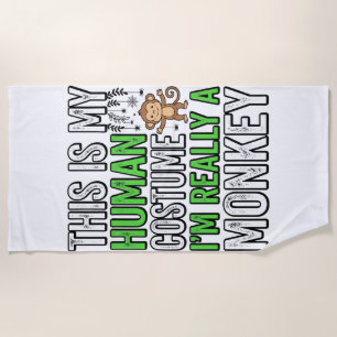 Funny Monkey Human Costume Halloween Shirt Design_ Beach Towel