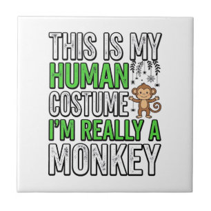 Funny Monkey Human Costume Halloween Shirt Design_ Ceramic Tile
