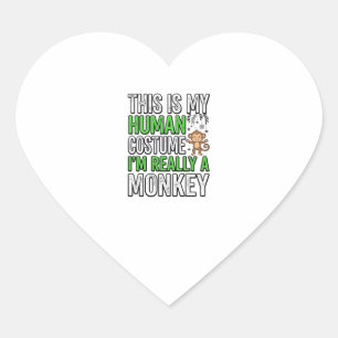 Funny Monkey Human Costume Halloween Shirt Design_ Heart Sticker