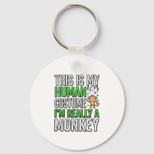 Funny Monkey Human Costume Halloween Shirt Design_ Key Ring