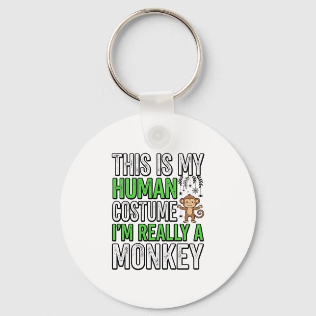 Funny Monkey Human Costume Halloween Shirt Design_ Key Ring (Front)