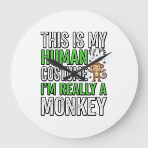 Funny Monkey Human Costume Halloween Shirt Design_ Large Clock