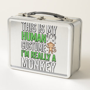 Funny Monkey Human Costume Halloween Shirt Design_ Metal Lunch Box