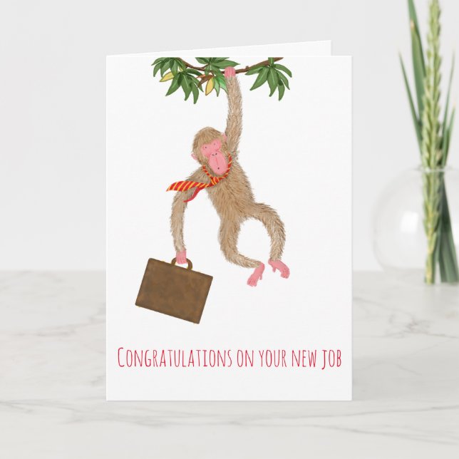 Funny monkey new job congratulations card (Front)