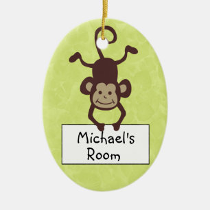 Funny Monkey Personalised Door Hanger Ceramic Tree Decoration
