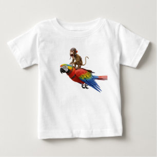 Funny Monkey Pilot Riding a Vibrant Scarlet Macaw Baby T-Shirt