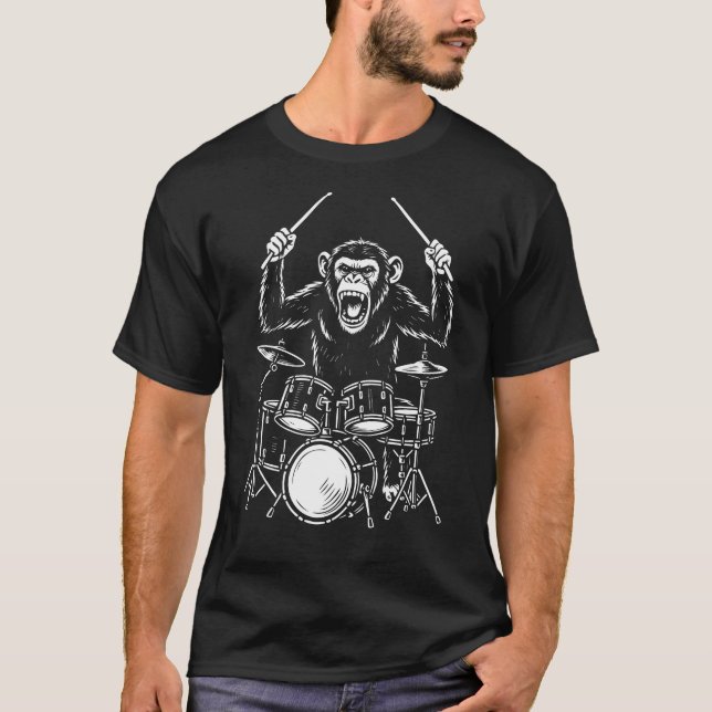 funny monkey plays drums T-Shirt (Front)