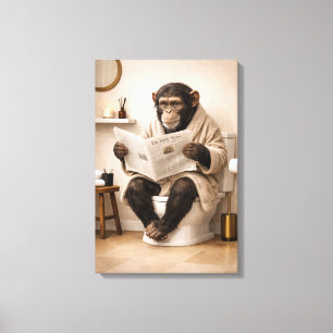 Funny Monkey Reading Newspaper Bathroom Humour Canvas Print