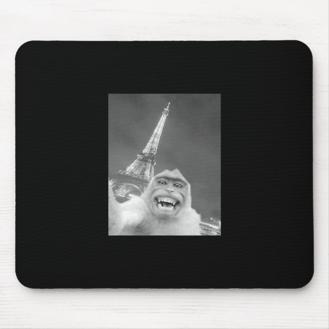 Funny Monkey Selfie Eiffel Tower In Paris Men Wome Mouse Pad (Front)