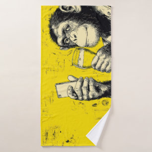 Funny Monkey Selfie Illustration – Cool Chimpanzee Bath Towel