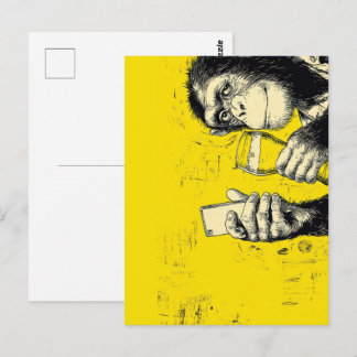 Funny Monkey Selfie Illustration – Cool Chimpanzee Postcard