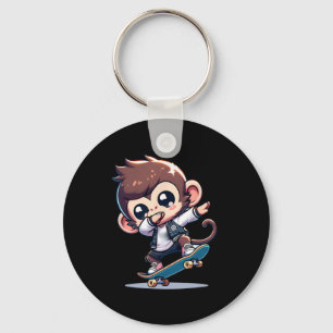 Funny Monkey Skateboarding Key Ring