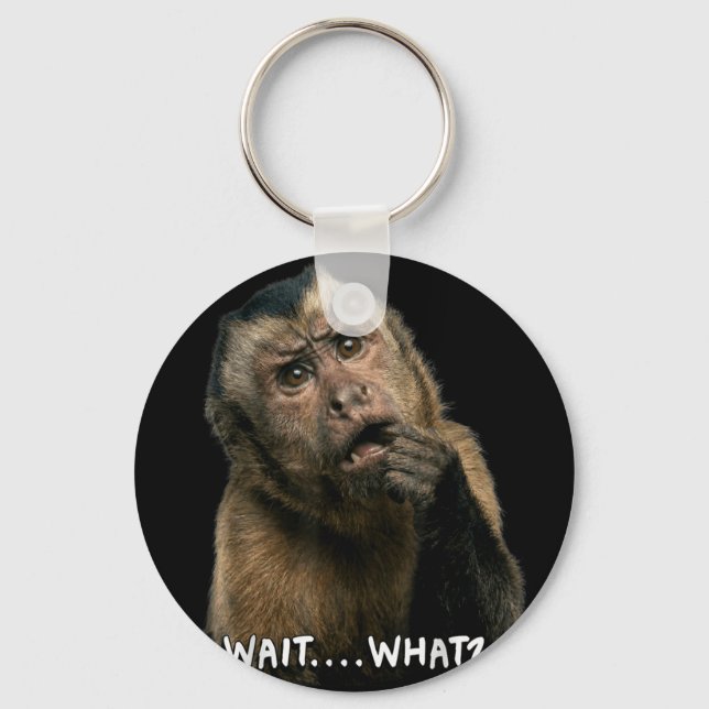 Funny monkey slang quote wait what meme cute key ring (Front)
