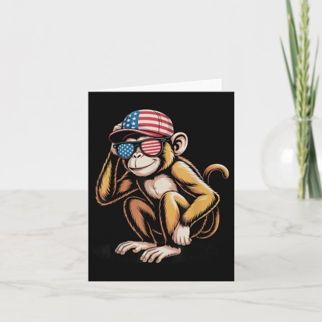 Funny Monkey Usa Flag Sungles Independence 4th Of  Card (Front)