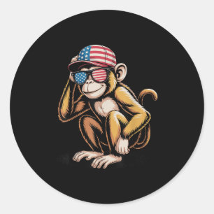 Funny Monkey Usa Flag Sungles Independence 4th Of Classic Round Sticker